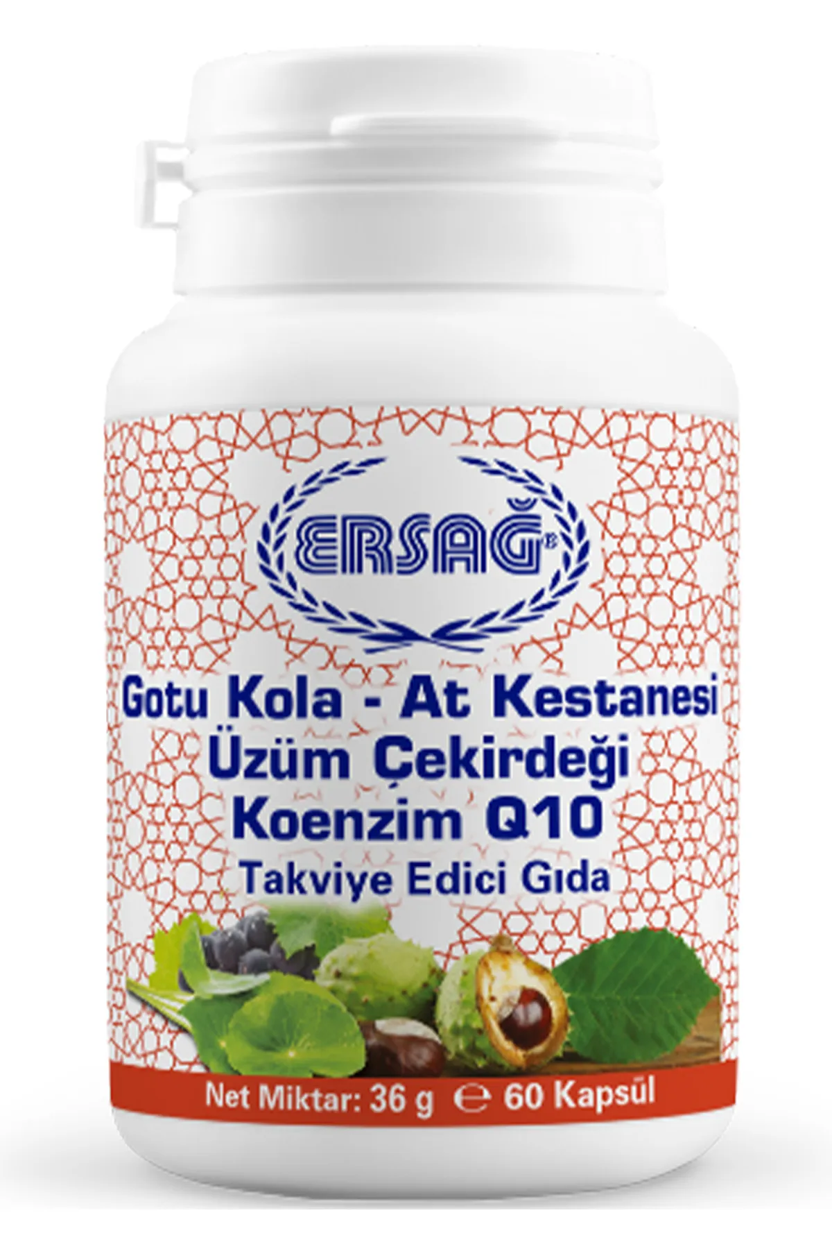 Ersağ Gotu Kola At Kestanesi, Üzüm Çekirdeği ve Konenzim Q10 + Ersağ Selenyum + Ersağ Demir Bisglisinat ve Vitamin C