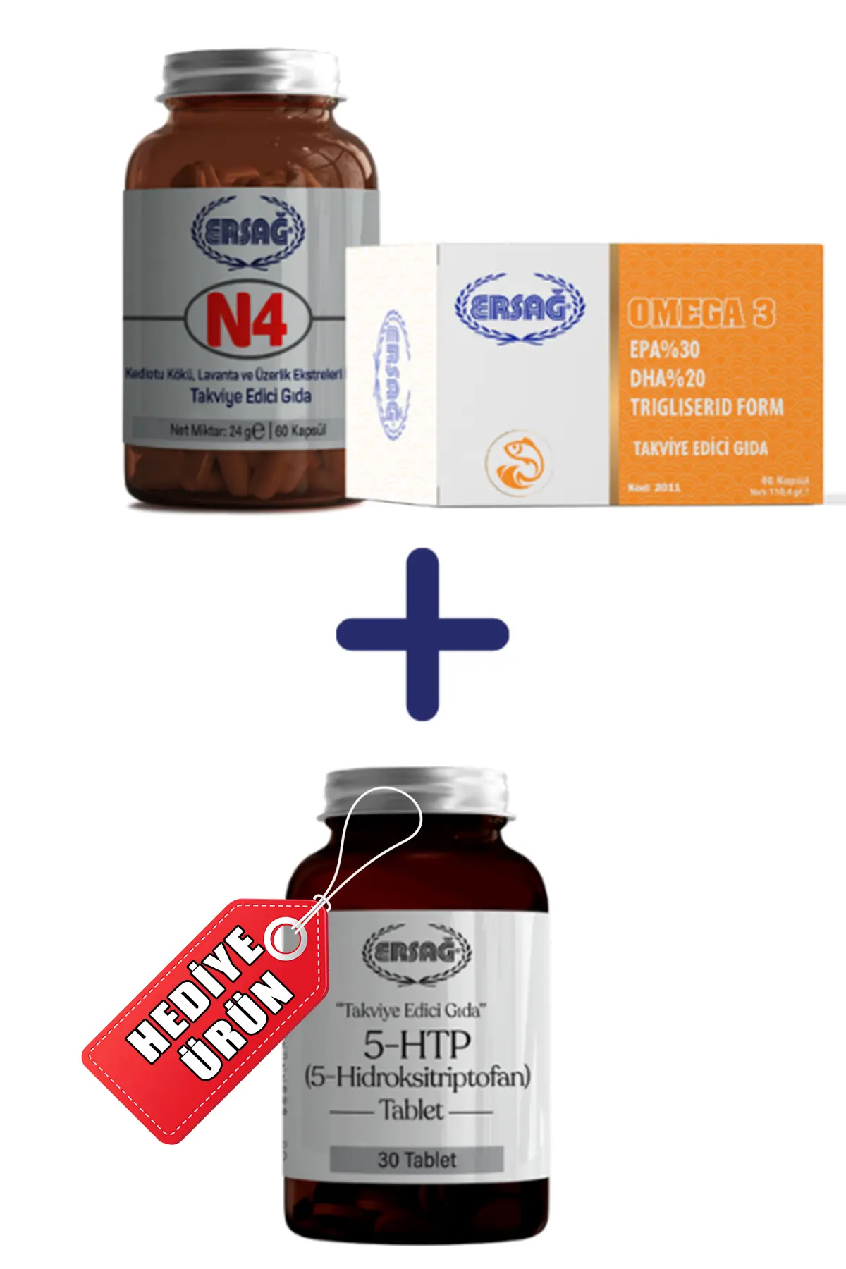 N4 Kapsül ve Omega 3 Alana 5-HTP (Hidroksitriptofan) Tablet Hediye