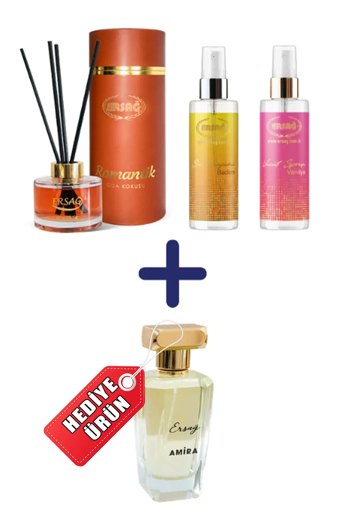 Vücut Spreyi Vanilya 200 Ml, Saç Parfümü Badem 200 Ml Ve Oda Kokusu Romantik 150 Ml Alana Amira Edp Bayan Parfümü 100 Cc Hediye